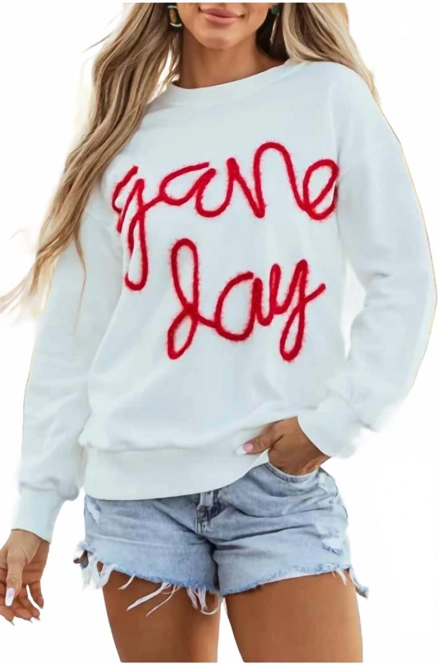 NEW LITTLE DAISY CLOSET game day round neck sweatshirt in white